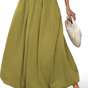 Women's Bubble Maxi Skirt with Pockets，Elastic Waist Puffy Hem Y2k Skirt Casual